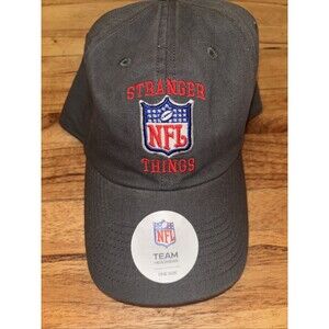 NFL X STRANGER THINGS Gray Baseball Cap Hat Logos In Red Slide Back OSFM Retro